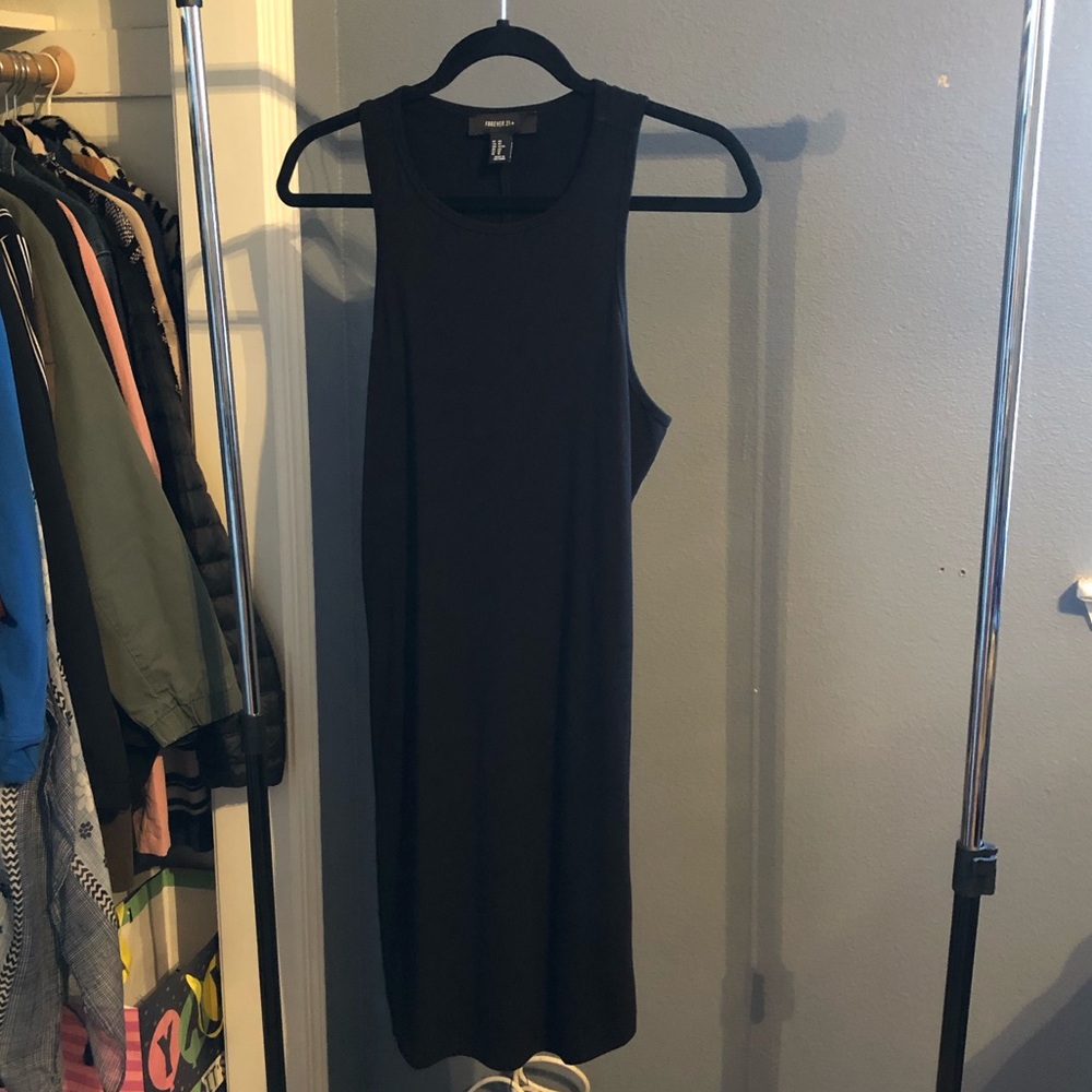 Midi length black tank dress